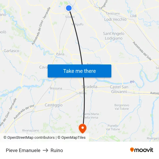 Pieve Emanuele to Ruino map