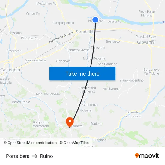 Portalbera to Ruino map