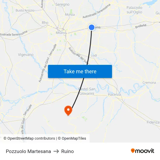 Pozzuolo Martesana to Ruino map