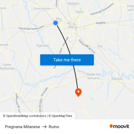 Pregnana Milanese to Ruino map