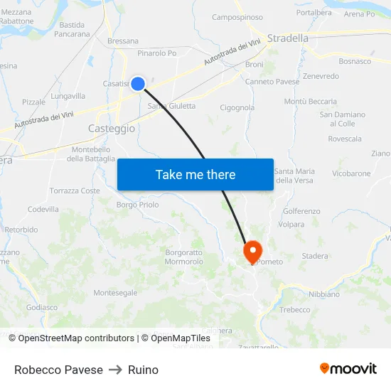 Robecco Pavese to Ruino map