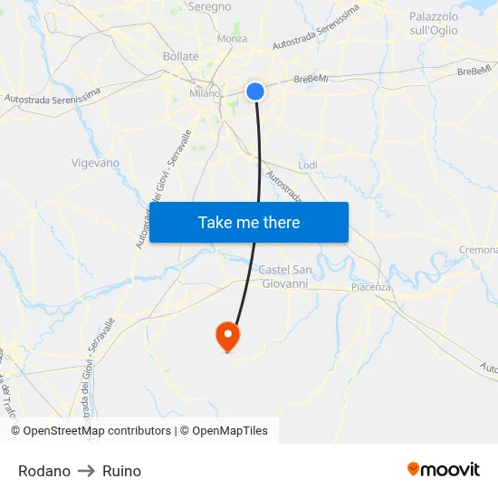 Rodano to Ruino map