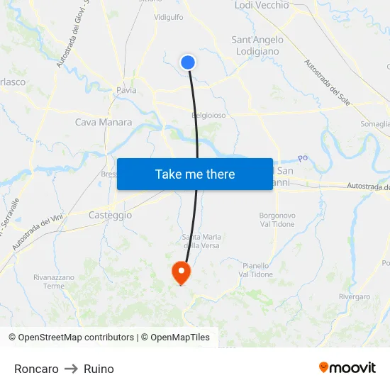 Roncaro to Ruino map