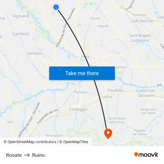 Rosate to Ruino map