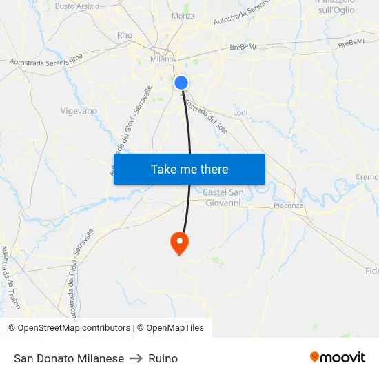 San Donato Milanese to Ruino map
