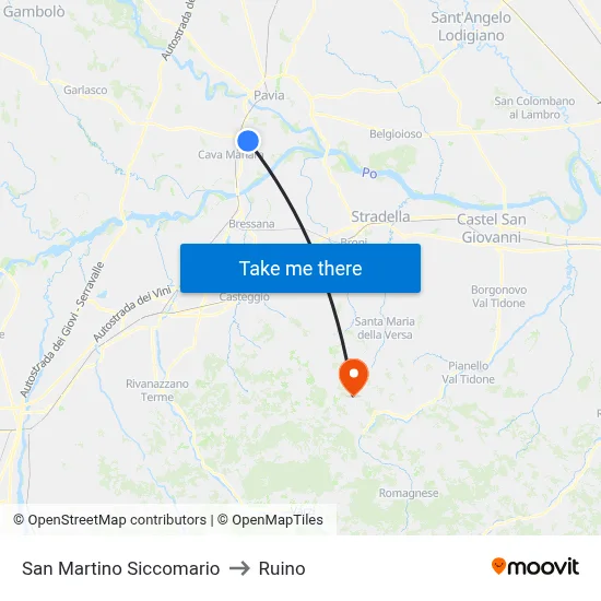 San Martino Siccomario to Ruino map