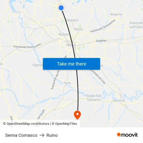 Senna Comasco to Ruino map