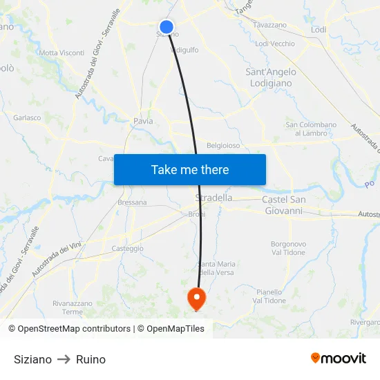 Siziano to Ruino map
