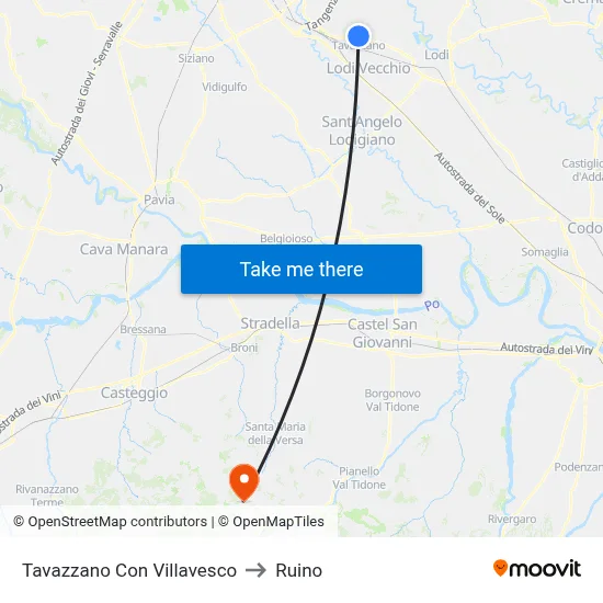 Tavazzano Con Villavesco to Ruino map