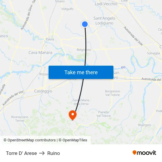 Torre D' Arese to Ruino map