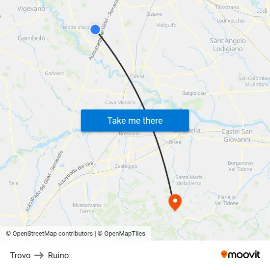 Trovo to Ruino map