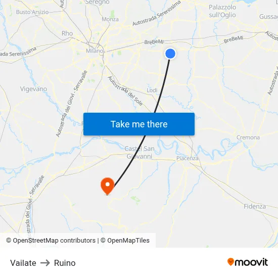 Vailate to Ruino map