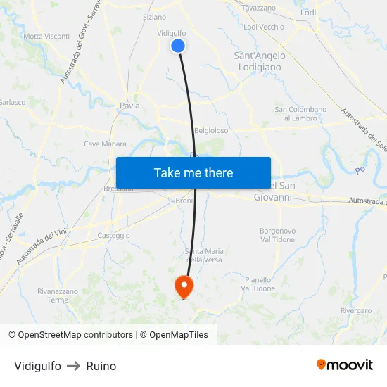 Vidigulfo to Ruino map