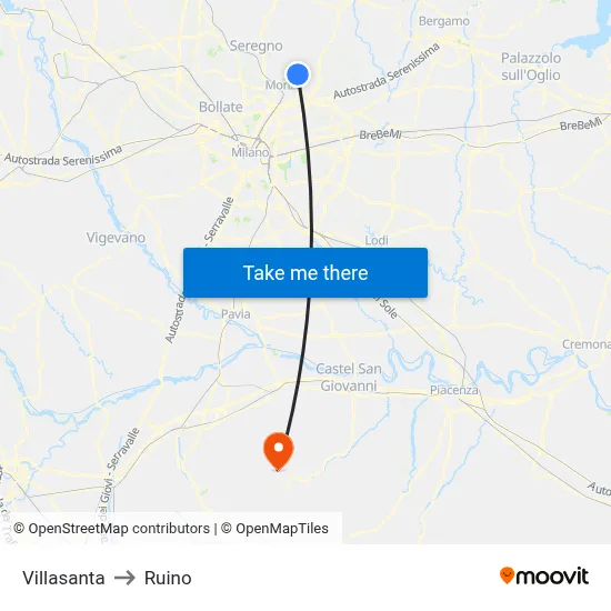 Villasanta to Ruino map
