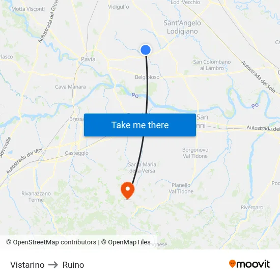 Vistarino to Ruino map