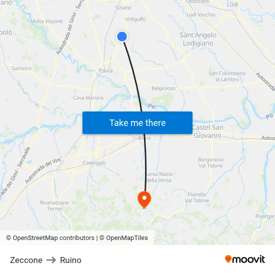 Zeccone to Ruino map