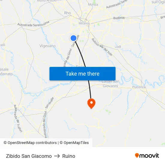 Zibido San Giacomo to Ruino map