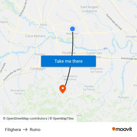 Filighera to Ruino map
