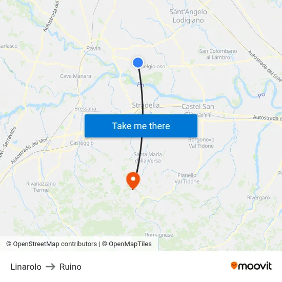 Linarolo to Ruino map