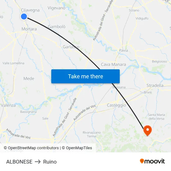 Albonese to Ruino map