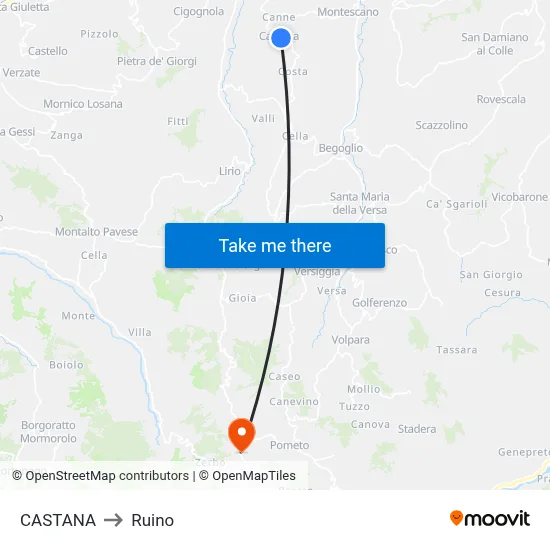 Castana to Ruino map