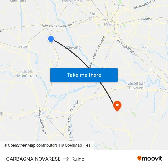 Garbagna Novarese to Ruino map