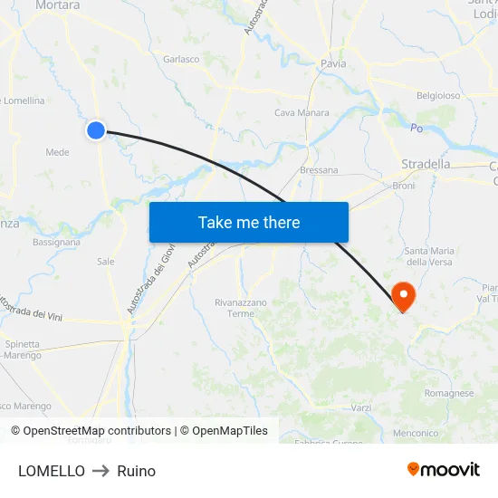 Lomello to Ruino map
