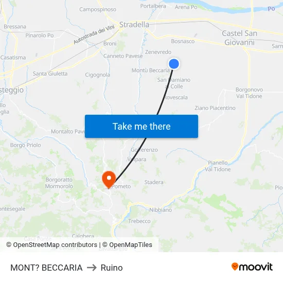 Mont'Beccaria to Ruino map