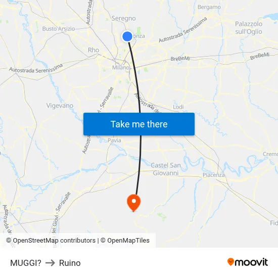 Muggiò to Ruino map