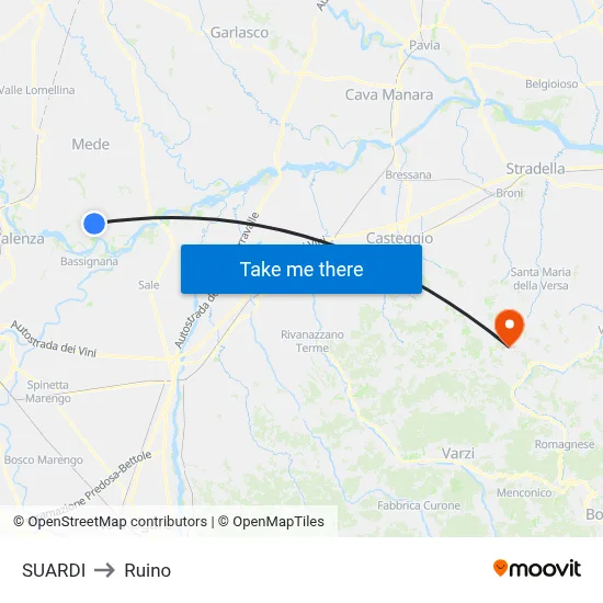 Suardi to Ruino map