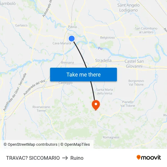 Travacò Siccomario to Ruino map