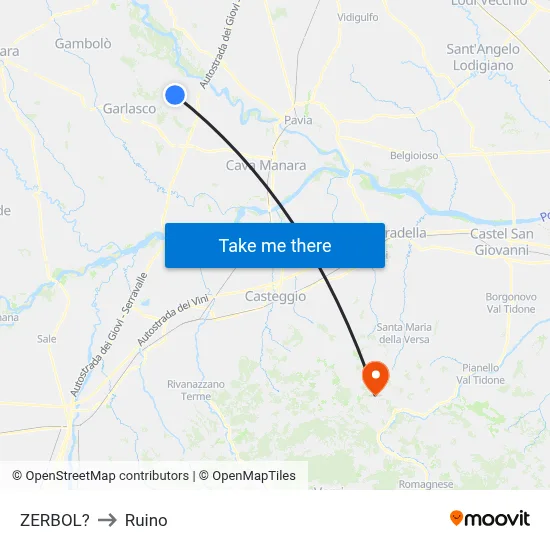 Zerbol to Ruino map