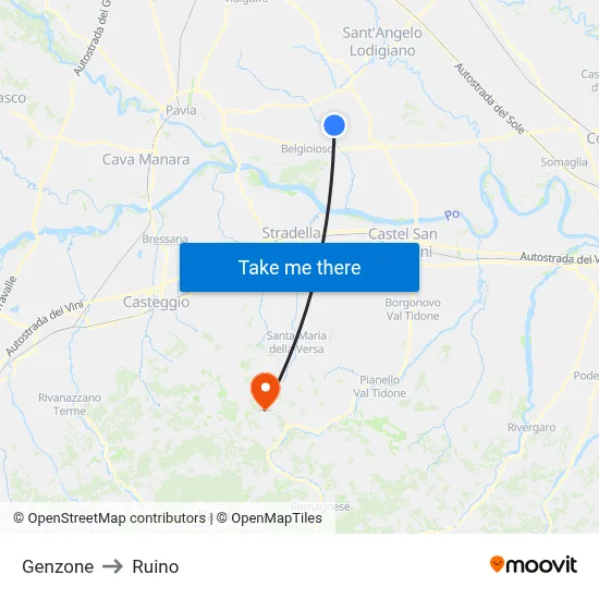 Genzone to Ruino map