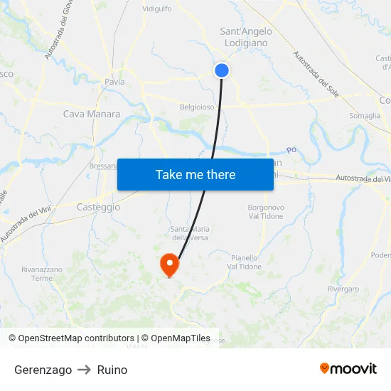 Gerenzago to Ruino map