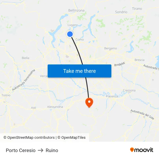 Porto Ceresio to Ruino map