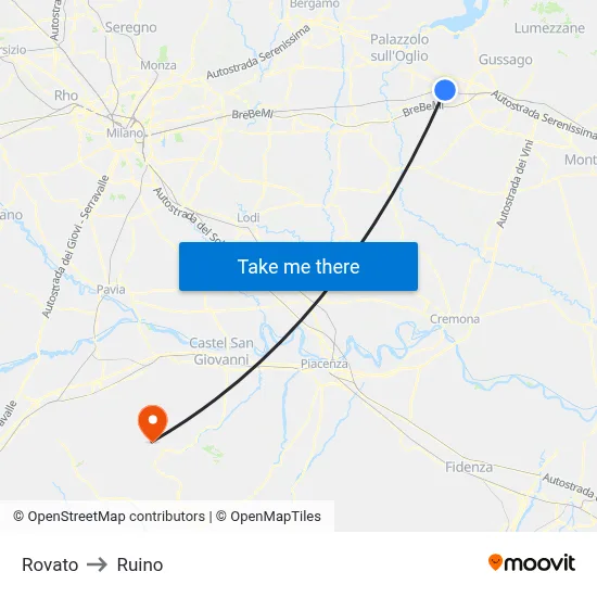 Rovato to Ruino map