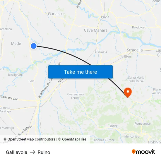 Galliavola to Ruino map