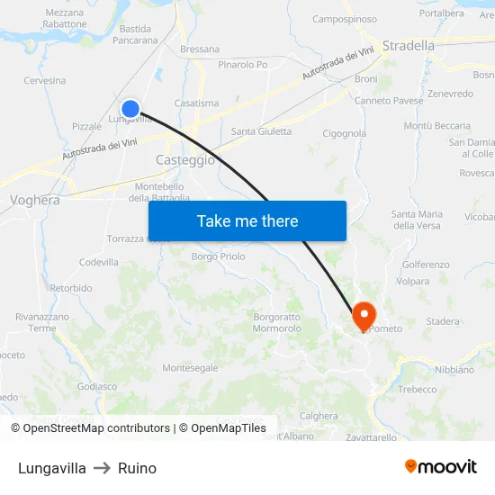 Lungavilla to Ruino map