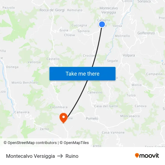 Montecalvo Versiggia to Ruino map