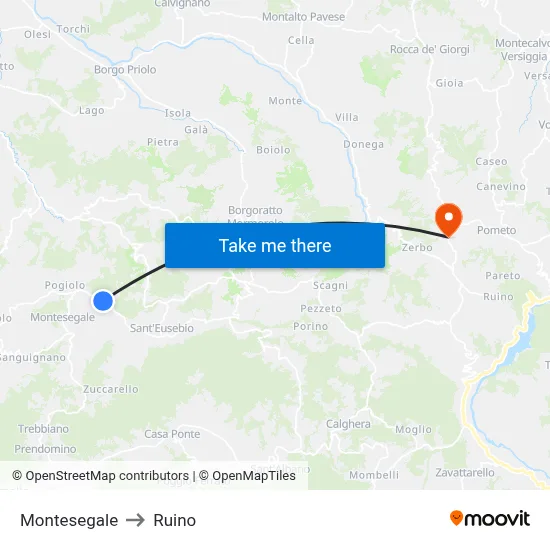 Montesegale to Ruino map