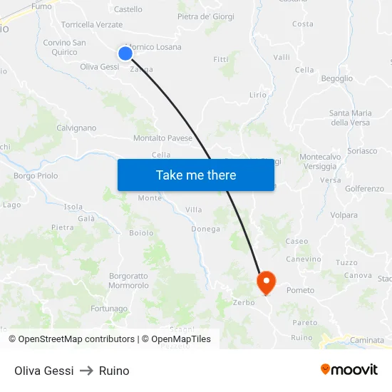 Oliva Gessi to Ruino map