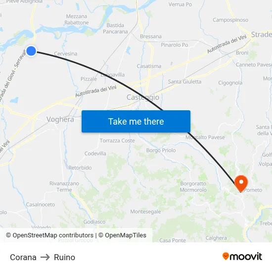 Corana to Ruino map