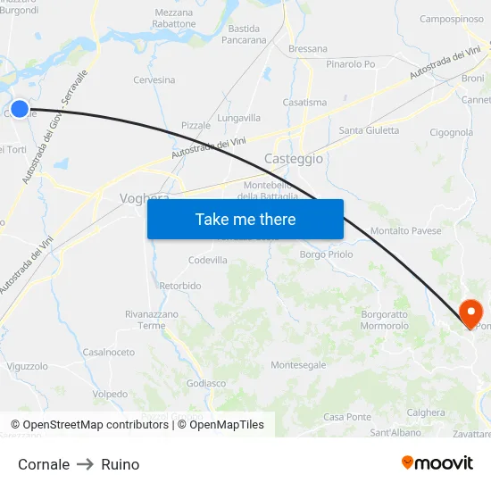 Cornale to Ruino map