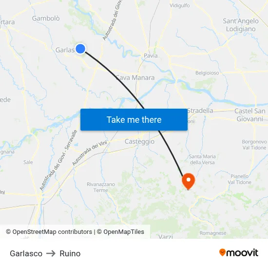 Garlasco to Ruino map