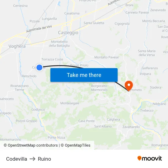 Codevilla to Ruino map