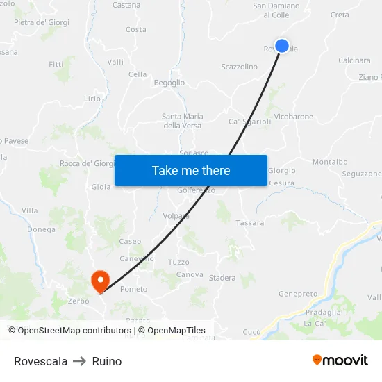 Rovescala to Ruino map
