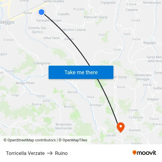 Torricella Verzate to Ruino map