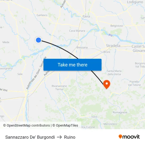 Sannazzaro De' Burgondi to Ruino map