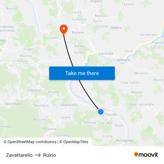 Zavattarello to Ruino map