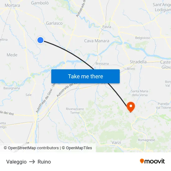 Valeggio to Ruino map